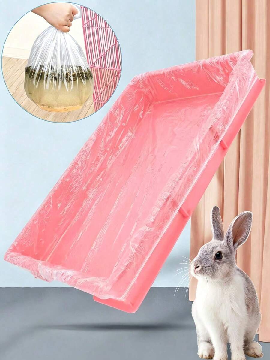 50pcs Disposable Plastic Rabbit Cage Liner Film, Clear Waterproof Litter Pan Cover Mat For Guinea Pigs, Bunny, Hamsters, Chinchillas, Leakproof Waste Bag For Quick Cage Cleaning, Small Animal Toilet Box Film & Indoor Pet Care Supplies - White - View 1
