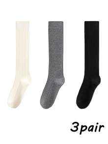 1/2/3 Pairs Women's Solid Color Knitted Calf Socks, Thickened Warm Long Tube Socks, Suitable For Daily Commute Wear - Multicolor - View 10