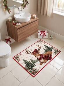 1PC Deer Runner Rug, Bathroom Mat, Hallway Carpet, Bedroom Mat, Winter Christmas Decoration, Winter Christmas Decoration Gift - Red - View 7