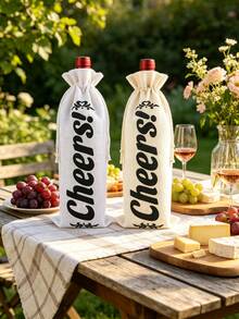 8Pcs Cheers Linen Burlap Wine Bottle Gift Bag Drawstring Wine Cover Sack Reusable Wine Bag For Wedding Holiday Christmas Housewarming Birthday Party Wine Lover Present Decor - Multicolor - View 11