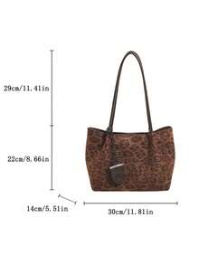 2 Pieces Women's Leopard Print Tote Bag Set, Large Capacity Casual Fashion Shoulder Bag, Street Style, Autumn/Winter, 2026 - Maroon - View 11