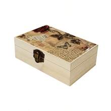 1pc Vintage Wooden Storage Box With Shabby Chic Rose And Butterfly Collage Illustration, Gift Storage Box, Small Accessory Organizer, Jewelry Collection Keepsake Box, Souvenir Storage, Desktop Organizer, Country Home Decor - Multicolor - View 8