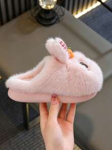 1 Pair Rabbit Girls Slippers Winter Indoor Home Baby Thermal Lined Warm Cute Cartoon Children Slippers Autumn/Winter - Pink - View 6