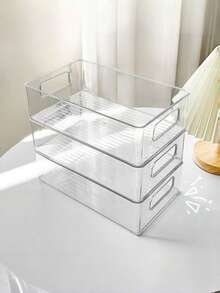 1pc Transparent Acrylic Multi-Function Storage Organizer Box, Multi-Function Plastic Organizer Tray With Handle, Stackable Storage Box, Suitable For Drawer, Desktop, Kitchen, Storage Room And Outdoor Picnic - Multicolor - View 3