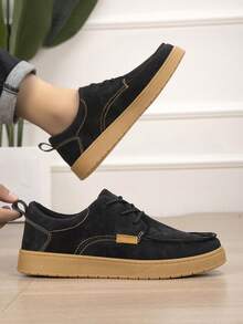 Men's Low-Top Lace-Up Loafers, All-Season Outdoor Walking Casual Shoes - Black - View 4