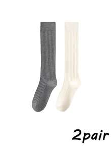 1/2/3 Pairs Women's Solid Color Knitted Calf Socks, Thickened Warm Long Tube Socks, Suitable For Daily Commute Wear - Multicolor - View 11