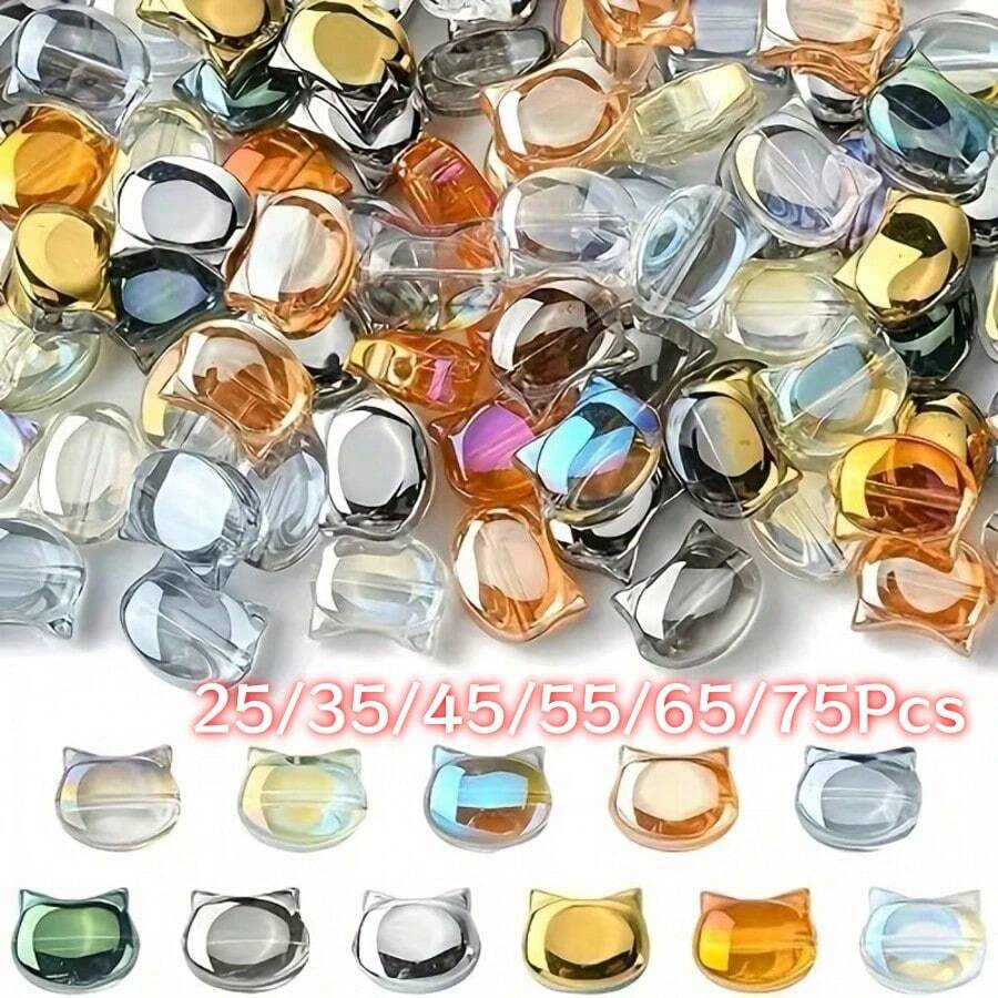 25/35/45/55/65/75Pcs Cat Head DIY Bracelet Necklace Jewelry Making Kit, Suitable For Christmas Creative Crafts, Used For Jewelry Making, Gifts, Beading, Random Color