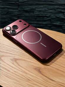 Minimalist Metallic Phone Case, Compatible With IPhone 18 Pro Max 17 Pro Air 16 15 14 13, Ultra-Thin Shockproof Hard Shell, Built-In Glass Lens Protector - Cherry Red - View 3