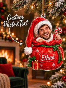 1pc Custom Photo Name Santa Sack Christmas Ornament, Personalized Photo In Santa Gift Bag Acrylic Tree Hanging, Snowman Reindeer Gingerbread Ornament,Funny Xmas Keepsake Gift,Christmas Gift - Multicolor - View 2
