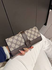 1pc Long Printed Tri-Fold Snap Wallet, Anti-Theft Credit Card Holder, Document Organizer, Coin Purse - Multicolor - View 8