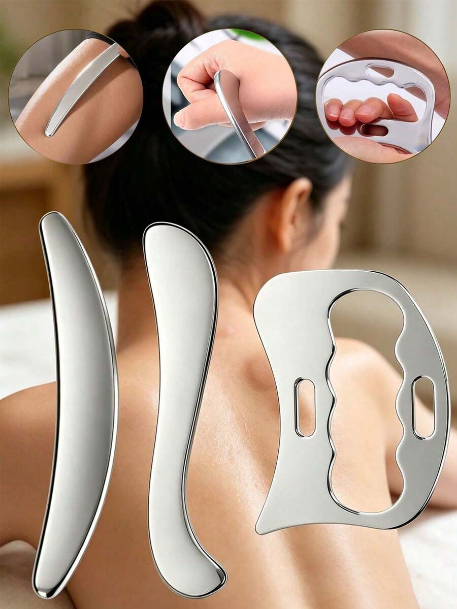 3/2pcs Stainless Steel Gua Sha Tools, Lymphatic Detox Muscle Scraping Gua Sha Massage Device, Full Body SPA Massage Relaxation Equipment, Travel And Home Essential Unisex Massage Tool