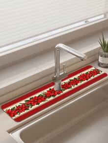 1pc Christmas Sink Faucet Water Absorbent Mat, Christmas Floral Decorative Pattern, Drainage Mat, Suitable For Kitchen, Bathroom Sink, Countertop, Drainage Mat, Diatomaceous Earth Material, Trimmable, Quick-Drying Mat - Multicolor - View 6