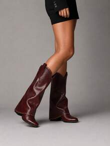 Women Knee-High Boots - Burgundy - View 4