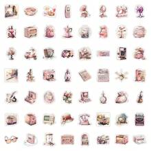 1 Pack Approx. 63pcs Vintage Pink Aesthetic Sticker Set, Vibrant Pink Style Patterns, Designed For Retro Aesthetics, Includes Objects/Themes And Simple Fashion Art Style, Quotes And Women's Vintage Theme Elements Aesthetic Stickers - Suitable For Laptop Decoration - Set - View 5