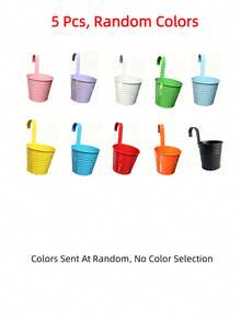 1/5/10pcs Colorful Hanging Iron Flower Pots, Railing Hook Planters, Iron Hanging Planting Pots, Suitable For Balcony Garden Yard Fence Hedge Decoration, Outdoor Home Gardening Landscape Decor, Garden Backdrop Photography Props - A - View 14