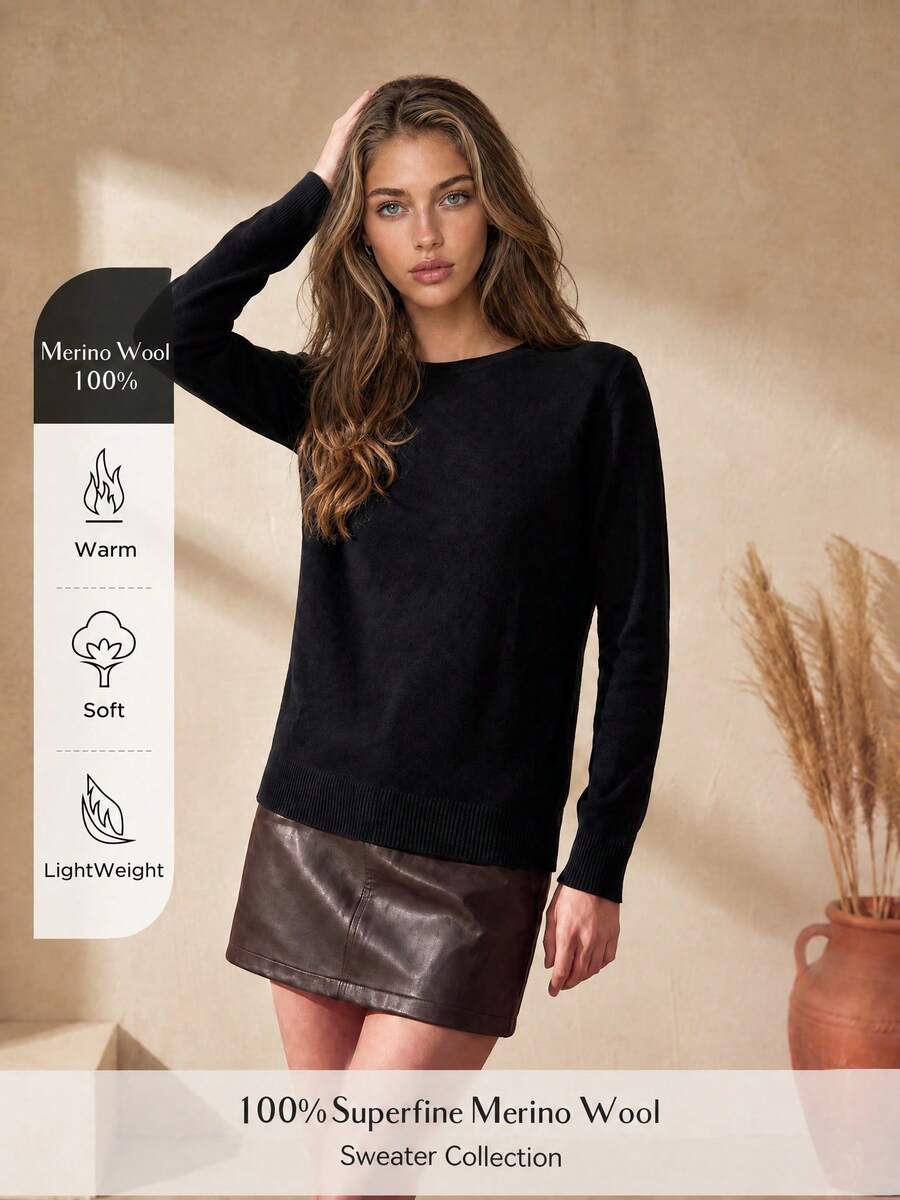 Women's 100% Merino Wool Sweater Autumn Winter Long Sleeve Women's Crewneck Sweater Warm Soft Knitted Pullover Autumn Outfit For Women Winter Clothes