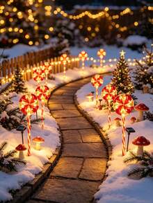 Christmas Lollipop Solar String Lights, Waterproof Solar LED Ground Stake Lights, Auto Charging, 8 Hours Working Time, Cute Lollipop Pattern Design, Suitable For Garden, Flower Bed, Pathway, Porch And Christmas Party Decoration - Multicolor - View 8