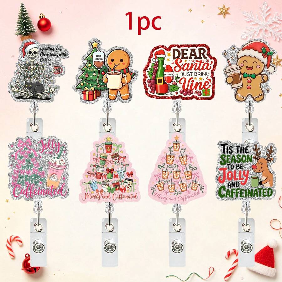 1 cái dây đeo thẻ xoay co rút Noel với thiết kế acrylic cây cà phê & người bánh gừng, quà tặng giá đỡ thẻ ID ngày lễ - Nhiều màu - Xem 1