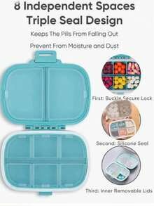1pc Reusable Mini Portable Pill Box, Medicine Organizer, Easy To Store, Independent Compartments Prevent Odor Mixing, Large Capacity, Waterproof And Moisture-Proof, Compact And Portable, Fits In Pocket, Sealed Storage, Suitable For Outdoor Camping, Hiking, Fishing, Moisture-Proof, Rock Climbing And Travel. (Optional 3-Compartment And 8-Compartment) - Multicolor - View 9