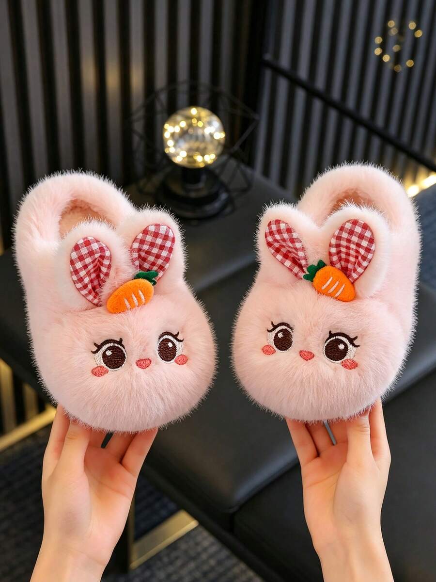 1 Pair Rabbit Girls Slippers Winter Indoor Home Baby Thermal Lined Warm Cute Cartoon Children Slippers Autumn/Winter