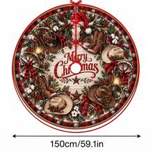 1件 紅黑格紋牛頭骨牛仔圖案聖誕樹裙，優雅節日裝飾，5種尺寸，中性節日禮物，適用於居家與派對聖誕家居裝飾 - 紅黑格牛頭骨牛仔 - 查看 14