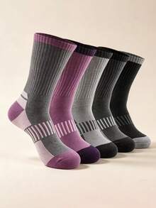 5 Pairs Unisex Colorblock Ribbed Mid-Calf Sports Leg Warmers Set, Elastic Comfortable Outdoor Hiking Leg Warmers For Autumn, Daily Wear Multi-Color Combination - Multicolor - View 5
