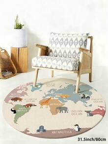 1 pieza Alfombra redonda con estampado de animales del mundo de dibujos animados, alfombra decorativa para sala de estar, adecuada para cocina, comedor, dormitorio, junto a la cama, felpudo antideslizante para interiores y exteriores, oficina, estudio, sala de juegos y área de juegos - Multicolor - Ver 13