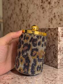 Luxury Leopard Print Acrylic Bathroom Storage Canister, Gold Lid Transparent Storage Box With Bamboo Base, Vanity Organizer - Multicolor - View 10