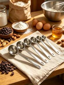 Six Pieces Baking Stainless Steel Measuring Spoon, Kitchen Sugar Powder Control Spoon, Coffee Flour Special Dosage Spoon - Silver - View 1