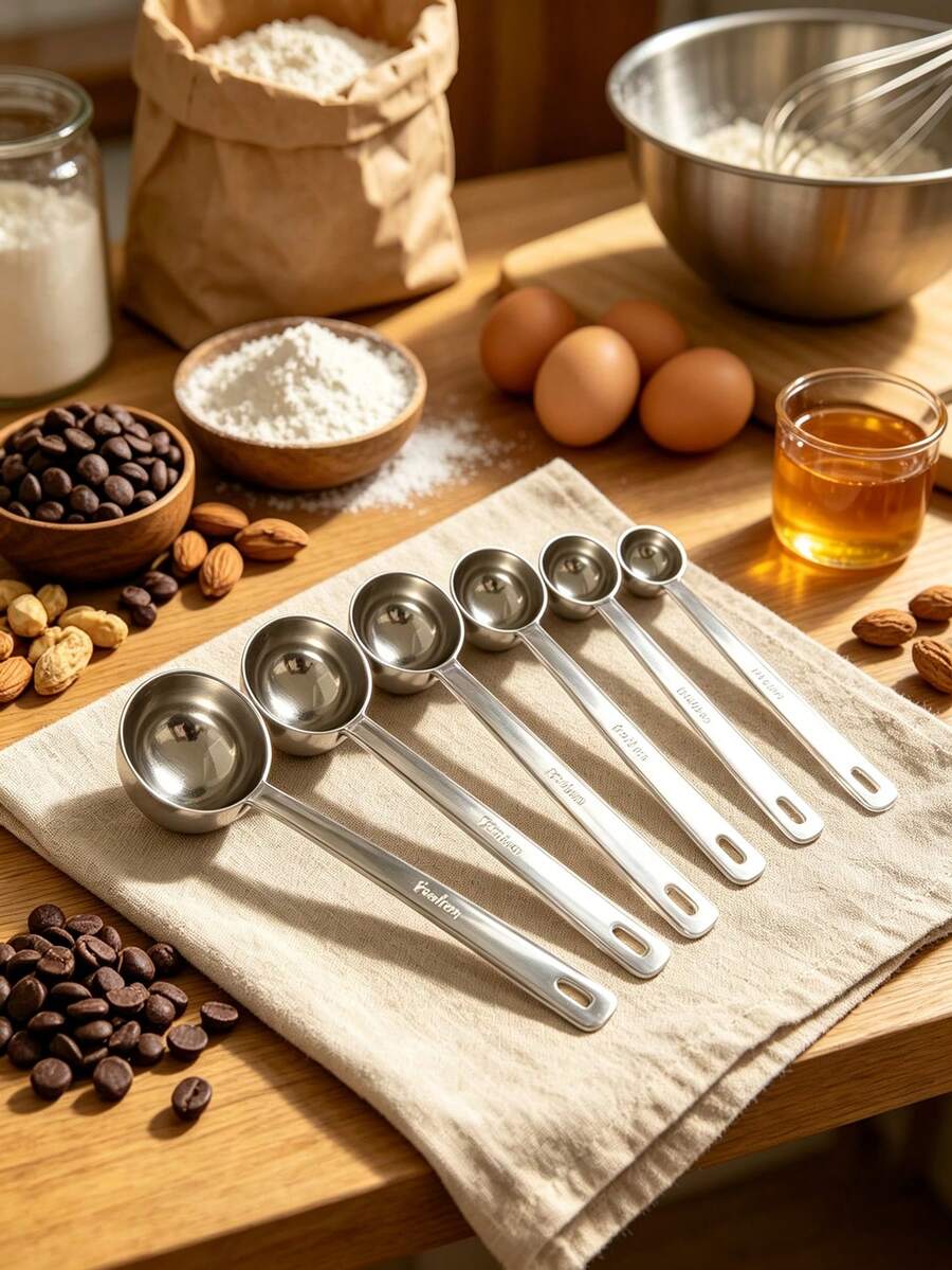 Six Pieces Baking Stainless Steel Measuring Spoon, Kitchen Sugar Powder Control Spoon, Coffee Flour Special Dosage Spoon - Silver - View 1