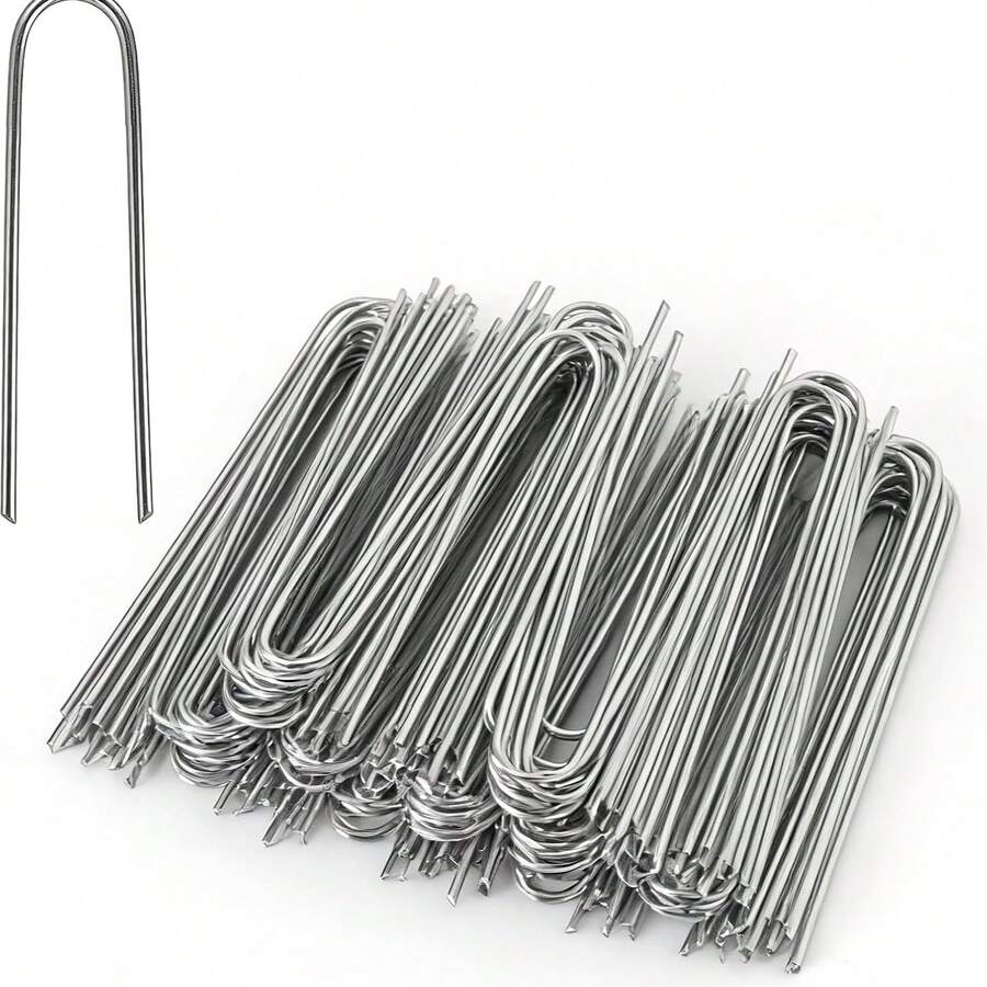 U-Shaped Garden Ground Stakes, Heavy Duty Fence Post Stakes, Galvanized Landscape Ground Pins For Lawn Fixing And Isolation - Multicolor - View 1