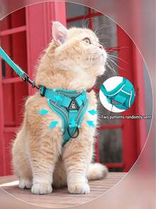 Reflective Pet Harness And Leash Set, Suitable For Dogs And Cats, Escape-Proof Adjustable Puppy Harness, Soft Mesh Material - Green - View 4