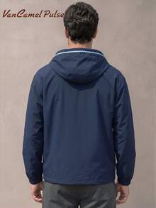 Vancamel Pulse Men's Solid Color Lightweight Hooded Functional Jacket, Loose Fit Comfortable Versatile Top With Large Pockets And Zipper Design, Sports Outerwear - Navy Blue - View 3