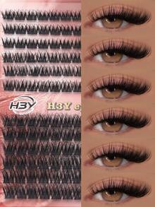 144 Pcs Bulu Mata Gugus D-Curl Russian Volume Fluffy, Ekstensi Bulu Mata Individual Faux Mink, Panjang Campuran 10-16mm, Bulu Mata Gugus DIY yang Dapat Disesuaikan, Tampilan Alami untuk Riasan Sehari-hari, Halloween, dan Panggung - D - View 7