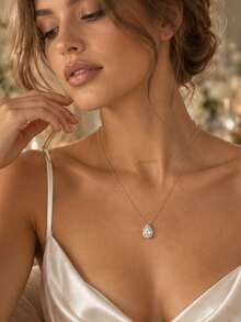 XYHEALER 1pc Backdrop Necklace For Women, Teardrop Pendant Back Necklace, Dainty Rhinestone Back Chain Jewelry For Wedding Backless Dress Prom Evening Party - A - View 2