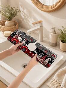 1pc Christmas Santa Claus Pattern, Sink Faucet Water Absorbent Mat, Drainage Mat, Suitable For Kitchen, Bathroom Sink, Countertop, Drainage Mat, Diatomaceous Earth Material, Trimmable, Quick-Drying Mat - Multicolor - View 9