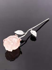 1pc Natural Crystal Carved Rose Flower Ornament, Multi-Color Mineral Craft Desktop Decoration Small Figurine, Metal Stem And Leaf Rose Bouquet - Rose Bouquet - View 17