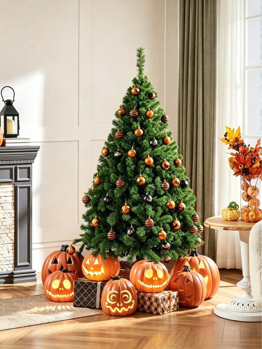 1pc Artificial Christmas Tree-With Metal Stand, Full And Dense Branches, Easy To Assemble, Reusable, For Christmas Scene Decoration, Suitable For Halloween, Christmas And Holiday Parties, Only Christmas Tree Included, No Accessories - Multiple Specifications - View 1