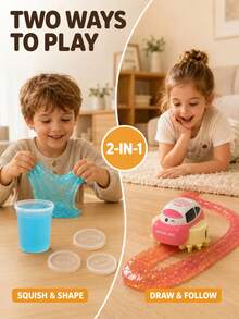 2-In-1 DIY Crystal Slime Toy Set Auto Track-Following Mini Car Kids 2-In-1 Slime Play Set Slime Track Car Toy Christmas Kids Toys Fidget Toys For Kids - Multicolor - View 4