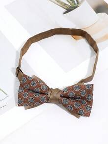 1Pc Men Brown Blue Circle Pattern Vintage Formal Pre-Tied Bow Tie For Wedding Party Business Tuxedo - Multicolor - View 3