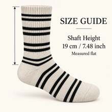 1 Pair Striped Winter Mid-Calf Socks, Thick & Comfortable Knitted Socks With Ribbed Cuff, Neutral Color, Suitable For Daily Wear - Multicolor - View 2