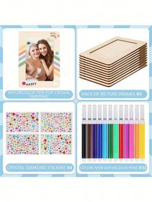 1pc Unfinished Wooden Photo Frame DIY Craft Kit, Includes Colored Pens And Crystal Diamond Stickers, Suitable For Photo Frame Decoration, Customized Art Projects, Vertical Desktop Display Photo Frame, Home Decor, Personalized Photo Display, Art Project Gift, Birthday And Graduation Ceremony Occasions. - Multicolor - View 4