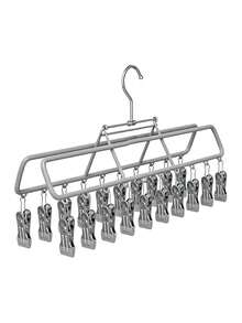 1Pc Multi-Functional Adjustable Hanger, Balcony Drying Rack With Underwear Clips, For Clothes, Pants, Skirts, Socks, Hats, Scarves & Belts, Multi-Purpose Organizer Hanger, Must-Have For Wardrobe & Closet Autumn-Winter Seasonal Storage - Multicolor - View 10