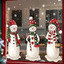 1/3pcs Reusable Cute Christmas Snowman Window Stickers, Double-Sided Visible PVC Electrostatic Adsorption Glass Stickers, Suitable For Holiday Home And Shop Window Decorations. - Multicolor - View 2