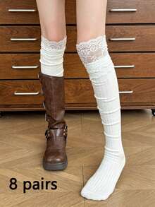 1/2 Pairs Women's Multi-Color Lace Bow Ballet Style Slouch Socks (1/2/4/8 Pairs) - Multicolor - View 15