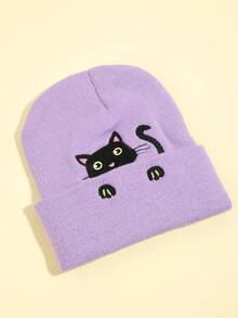 1pc Women's Sweet Cute Cat Peek-A-Boo Knit Hat, Warm For Autumn/Winter, Versatile For Daily Wear - Multicolor - View 9