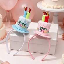 SANDA Birthday Cake Shape Headband With Candle Decor, HAPPY BIRTHDAY Letter Hair Hoop, Cute Party Costume Headwear For Birthday Celebration Photo Props - Multicolor - View 3