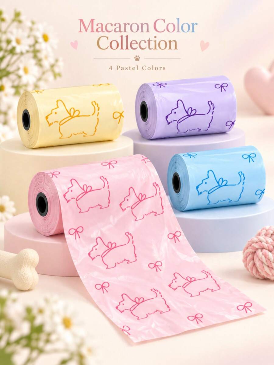 Macaron Color Pet Waste Bags, Thickened Portable Dog Poop Bags, Disposable Diaper Bags, Scented Dog Waste Bags, Leak-Proof And Durable, - A - View 1