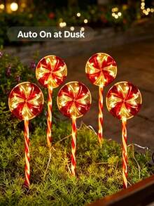 Christmas Lollipop Solar String Lights, Waterproof Solar LED Ground Stake Lights, Auto Charging, 8 Hours Working Time, Cute Lollipop Pattern Design, Suitable For Garden, Flower Bed, Pathway, Porch And Christmas Party Decoration - Multicolor - View 5