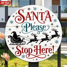 2D Flat, 1pc Round Metal Sign Wall Art, Flying Reindeer Silhouette, Snowflake And Star Pattern, Rustic Style Home Decor, Suitable For Living Room, Entryway, Indoor And Outdoor Weather-Resistant Decoration, Durable (Random Hole Position) - A - View 9
